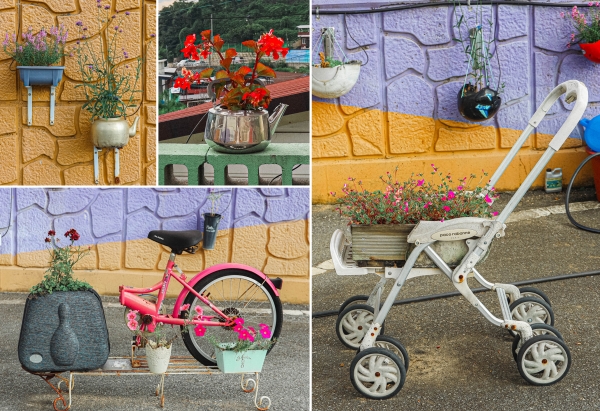 '정을 심는 마을정원' 조성 프로젝트. 주민들이 남의 손 빌리지 않고, 십시일반 푼돈을 모아 자투리땅을 가꾸고 재활용품 화분으로 꾸민 마을 정원이다.