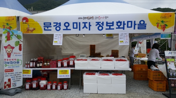 오미자축제에 참여한 마을 부스. 시중가보다 할인된 가격으로 구입할 수 있다.