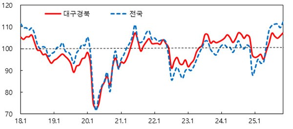 소비자심리지수 추이. 한국은행 대구경북본부 제공